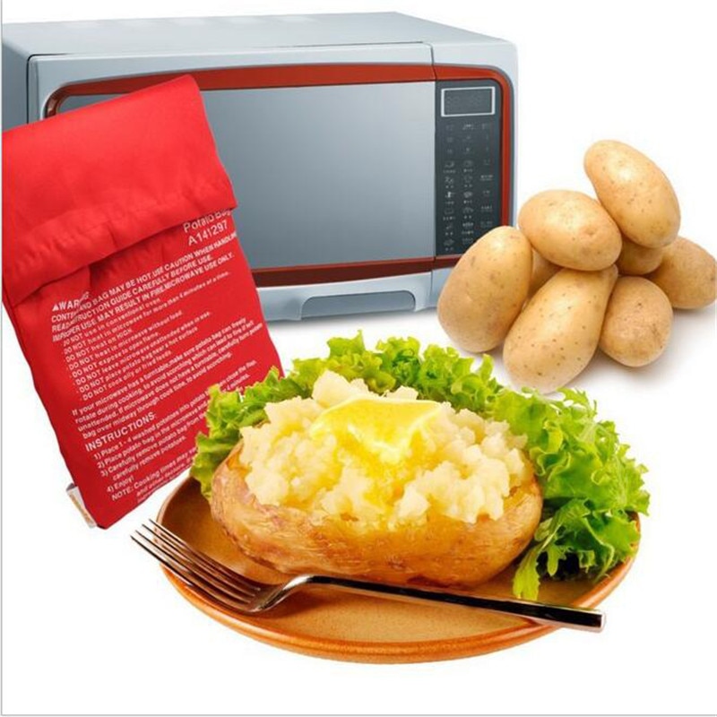 1 stk rød vaskbar kogepose mikrobølgeovn bagning kartoffelpose rislomme madlavningsværktøj let at tilberede køkkenudstyr bageværktøj