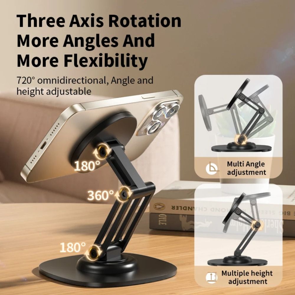 Aluminium Alloy Magnetic Desktop Phone Stand Foldable 360 Rotation Phone Holder Support for Magsafe iPhone 16 15 14 13 12