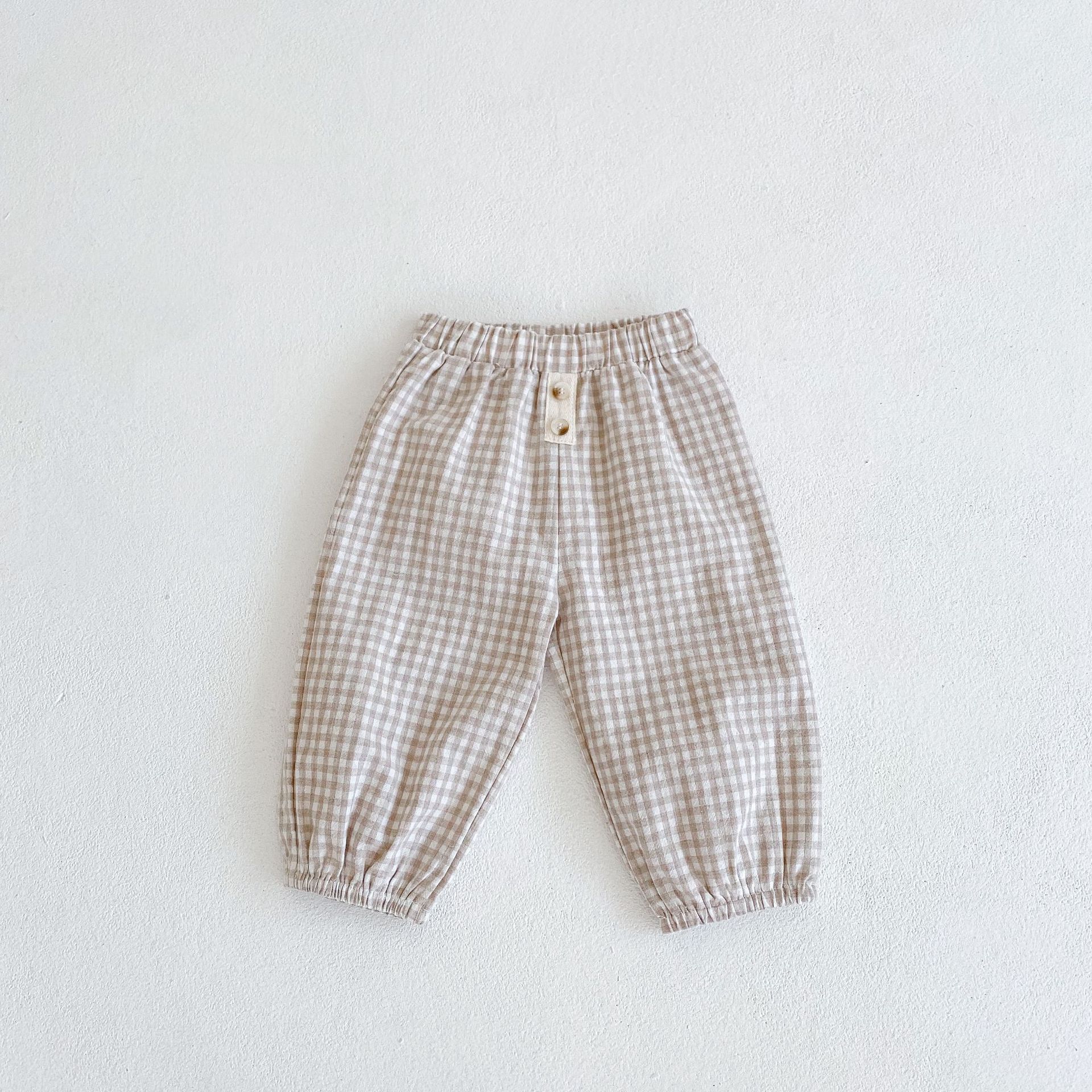 2022 primavera verão novo bebê solto calças xadrez algodão infantil menino calças casuais moda meninas harem calças da criança roupas de bebê: apricot / 12M  80cm