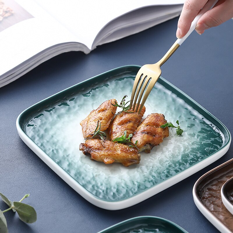 underglaze color hand-painted uneven surface ceramic tableware square plate dinner plate dessert plate safe high qualit