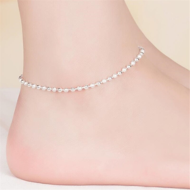 Summer 925 Sterling Silver Chain Anklets For Women Beach Party Beads Ankle Bracelet Foot Jewelry Girl Best