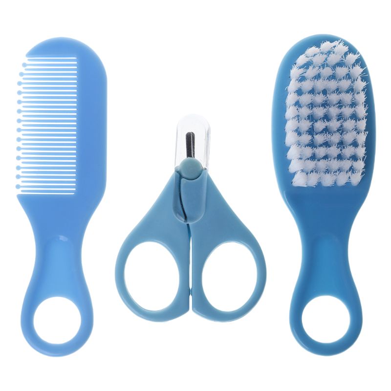 1Set Portable Baby Grooming Borstel Kam Schaar Pasgeboren Kids Verpleging Nail Cutter Clippers Veilig Haar Hoofd Massage