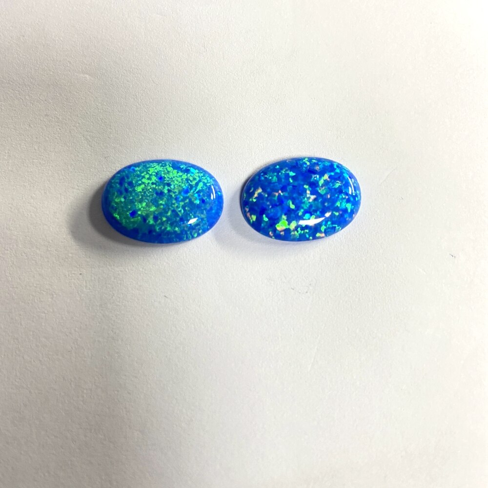 Pierres précieuses OP05 ovales de 18x13mm, opale de feu bleu foncé, cabochon à dos plat, pour la fabrication de bagues