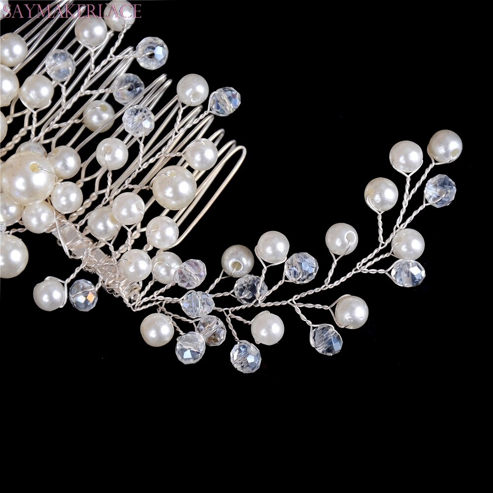 Trendy Crystal Parel Haar Kammen Bruiloft Bruids Haar Sieraden Ornament Hoofd Stuk Decoratie Strass Bruid Haar Kam Voor U