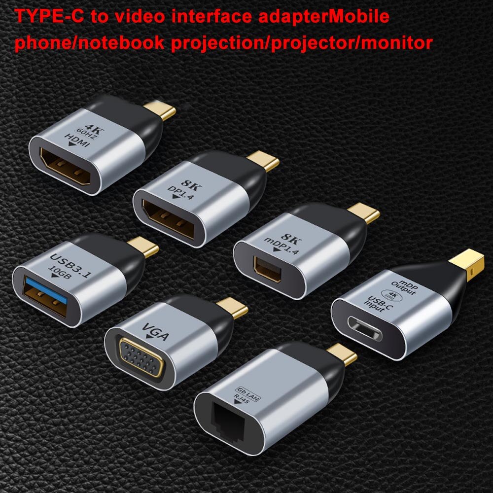 1pcs USB 3.1Type C to HDMI-compatible/DP/VGAminiDP MDP Adapter Plug Converter Projection 4K/8k 60Hz USB C Male Female HD Video