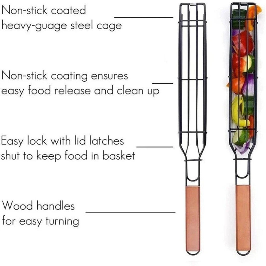 ideas Portable barbecue grill basket stainless steel non-stick metal mesh grill kitchen tool kitchen accessories