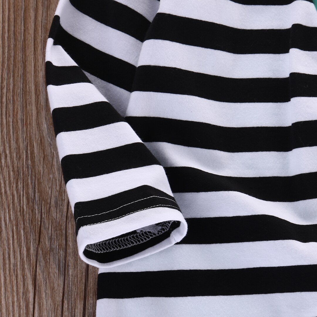 Śliczne niemowlę dziewczynka chłopiec paskiem strzałka romper z długim rękawem bawełniany kombinezon Playsuit stroje 0-18M