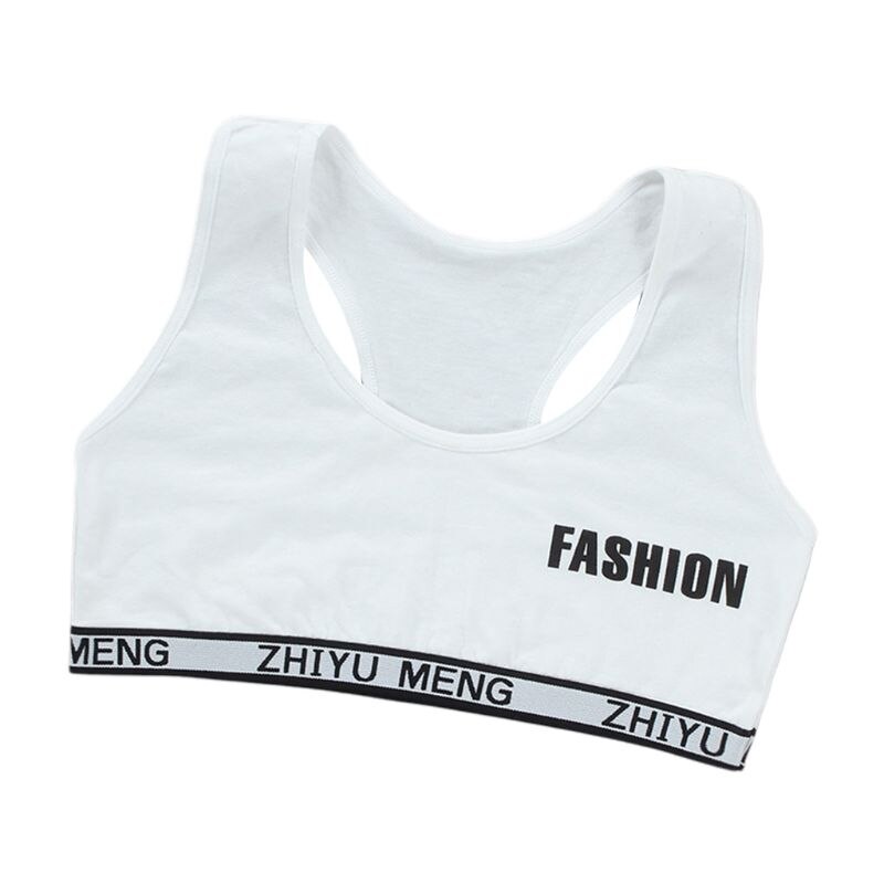 Junior Girl Racerback Cotton Sport Training Bra Letter Print Solid Color Wide Strap Underwear Bralette Seamless Layered Crop Top: A