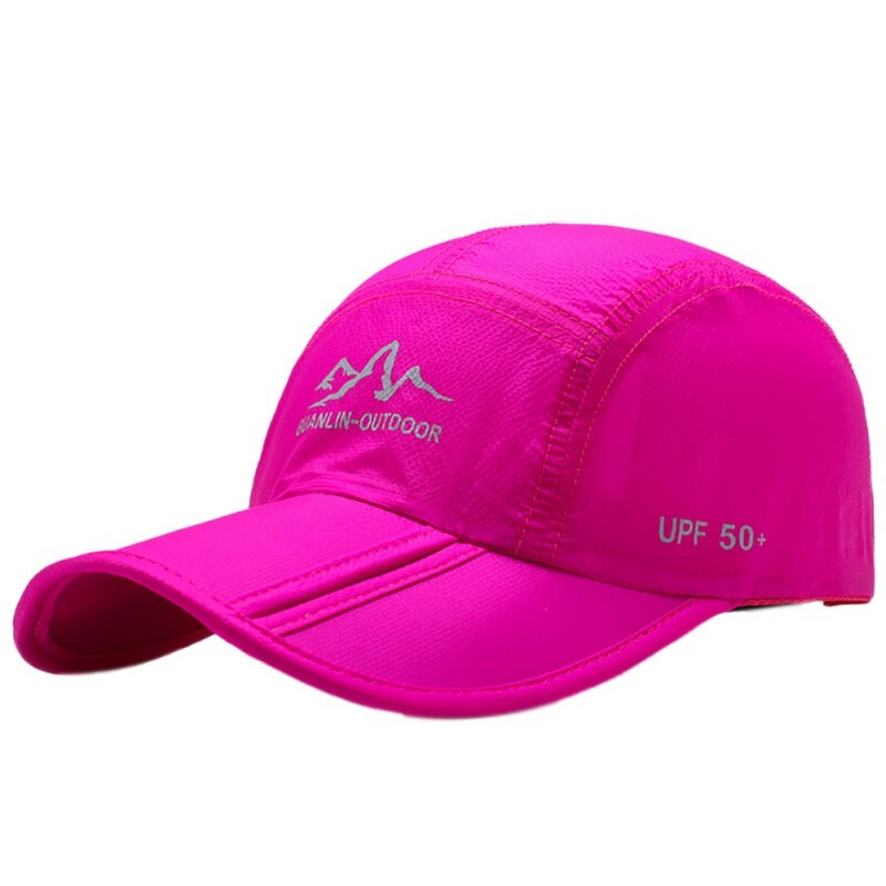 Men Women Outdoor Mesh Folding Sunshade Quick Dry Breathable Waterproof Adjustable Hats Sportswear Accessories: Rose Red