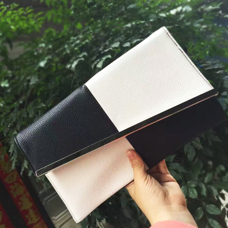 Fight Color Leather Summer Women's Clutch Bags Chain Black and White Large Capacity Envelope Bag Women Party Evening Bag