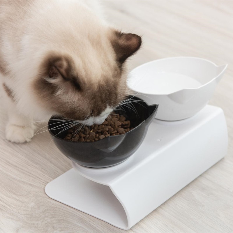 Orthopedic Anti-vomiting Cat Feeder Dog Bowl Transparent AS Material Non-slip Food Bowl With Protection Cervical Transparent Cat: white blackB