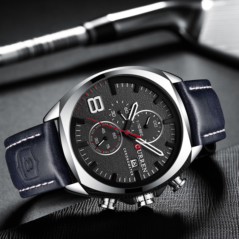 Curren Mannen Kijken Topmerk Luxe Chronograaf Horloges Lederen Waterdichte Sport Kalender Horloge Relogio Masculino