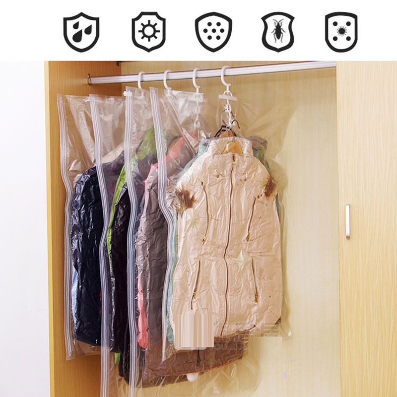 Side Pull Hangable Closet Clothing Compression Bag Storage Bag Transparent Pumping Vacuum Storage Bag Down Jacket Coat Organizer