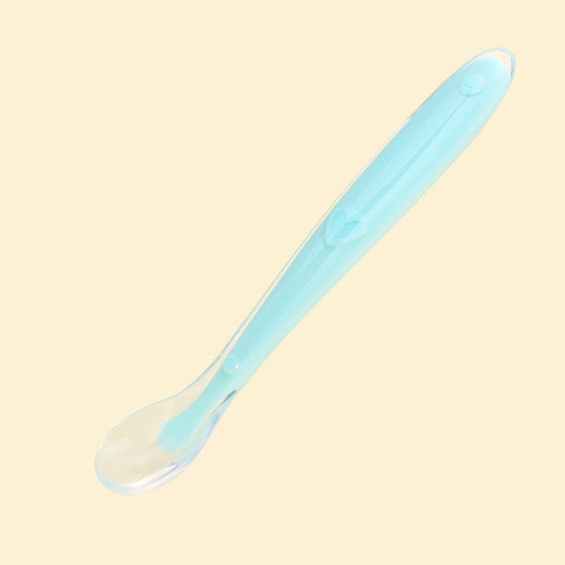 Cuchara de silicona para bebé, limpia utensilios de cocina, durabilidad, cuchara de arroz, cuchara de detección de alta temperatura, útiles herramientas de alimentación de bebé: light blue