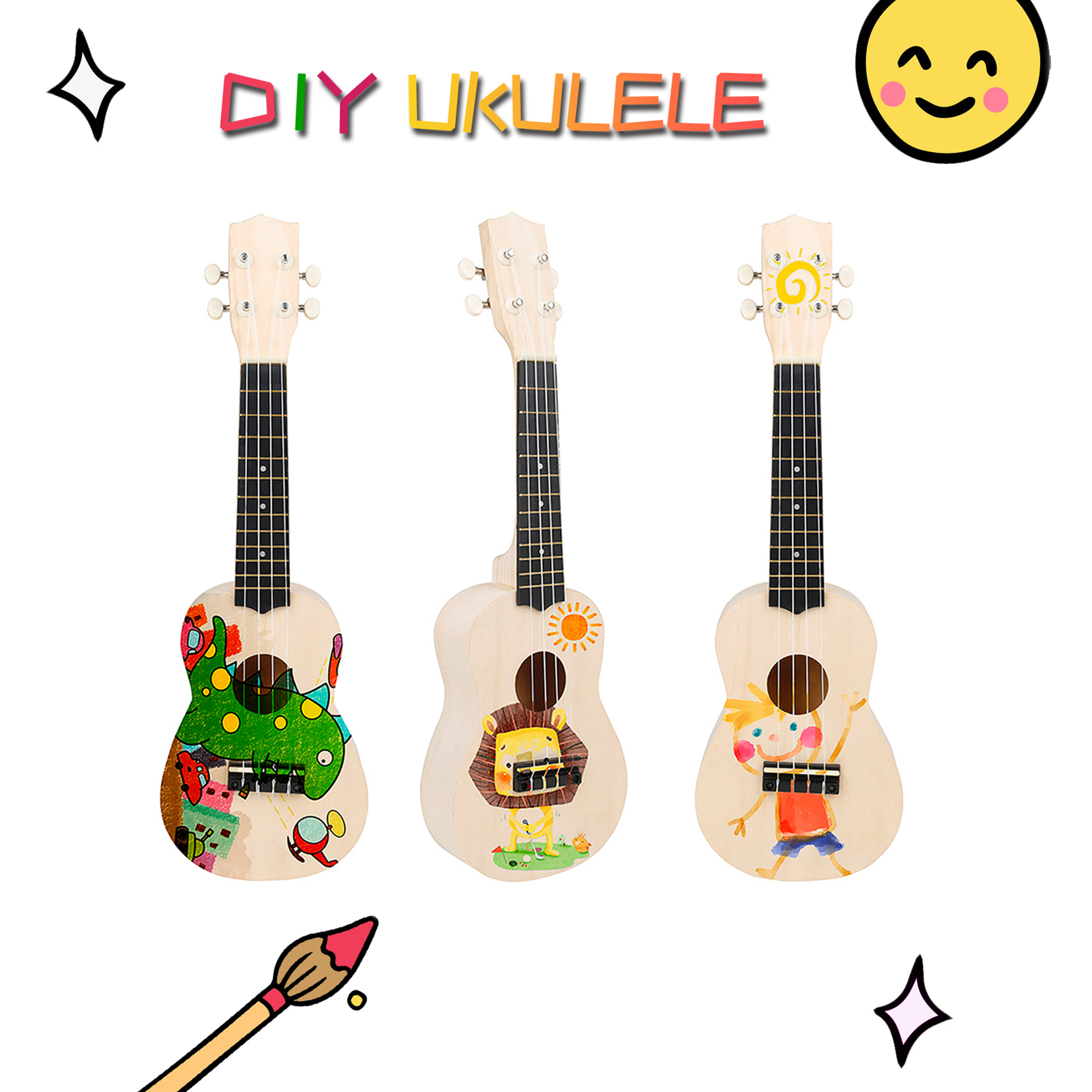 21-Inch DIY Ukulele Semi-Finished Ukelele Kit DIY Painting Uke Kit Unfinished Ukulele Set Stringed Instrument Gitf