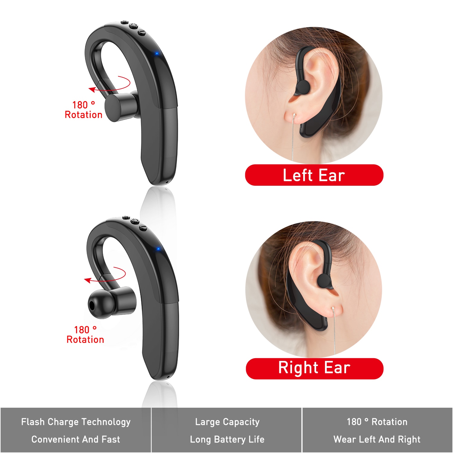 Kowkaka Bluetooth 5.0 Draadloze Koptelefoon Stereo Oorhaak Sport Hoofdtelefoon Business Rijden Handsfree Met Microfoon Headset