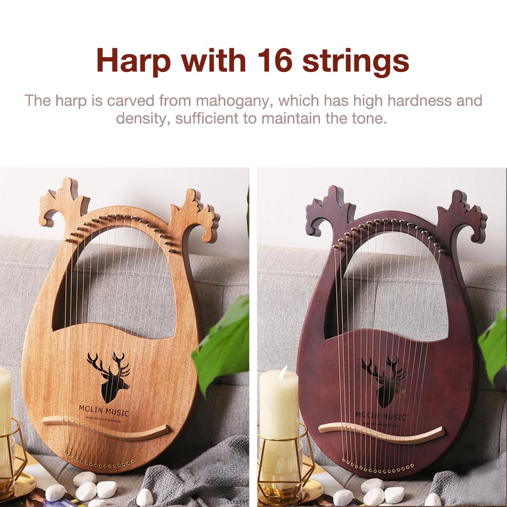 16 Note Harp Set Hard Mahonie Harde Draagbare Met Stemsleutel Zwarte Opbergtas (Met Zak) gemaakt Van Massief Hout