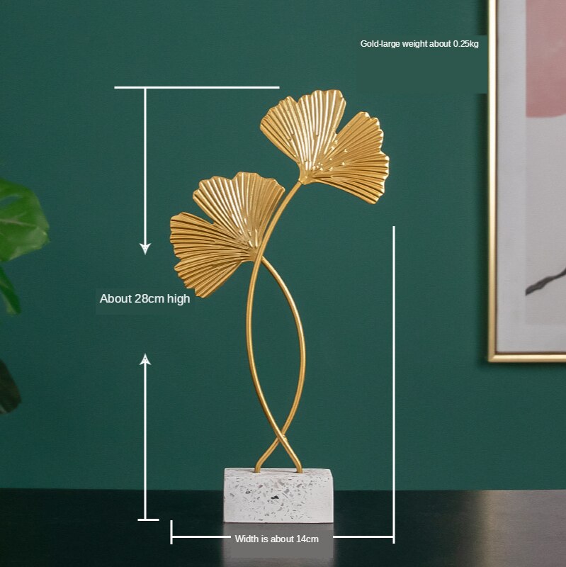 Gyllene järn ginkgo blad ornament hem tv skrivbord vin skåp dekoration modell med marmor bas konsol: 5