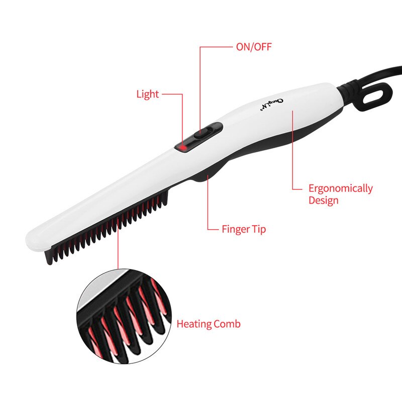 2 in 1 Electric Beard Straightener Brush Comb Quick Heated Brush Styler for Men Women Travel Hair Styler Fast Heating Curler