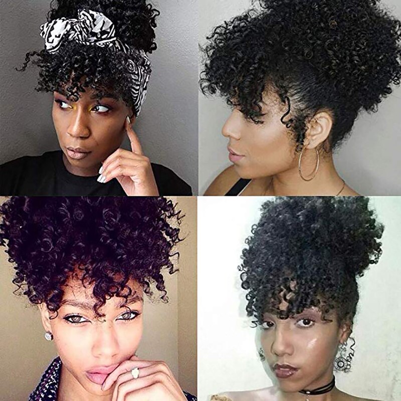 Afro Curly Fringe Clips In Bangs High Temperature Fiber Hairpieces Natural Black Synthetic Hair Extensions HOUYAN