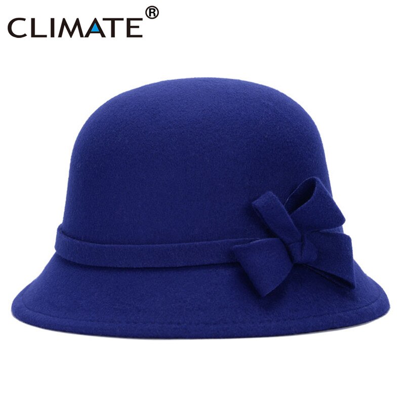 CLIMATE Women Bowknot Fedoras for Woman Fascinator Fedora Hats Ladies Girls Cap Mom Hats Nice Polyester Woolen Cap Hat: Blue