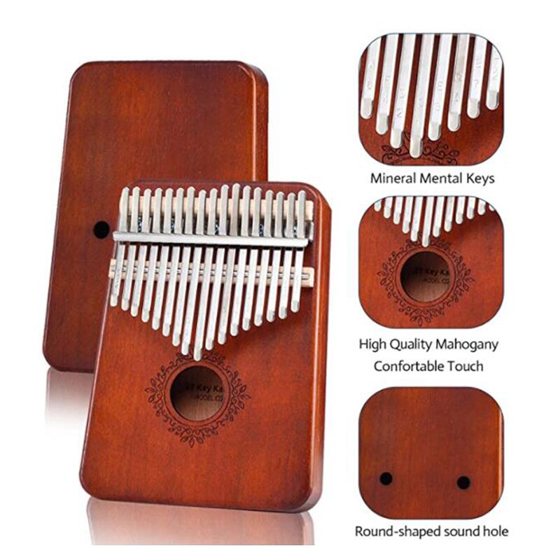 17 tangenter kalimba finger piano mahogni krop med tilbehør keyboard klaver til begyndere eller børn