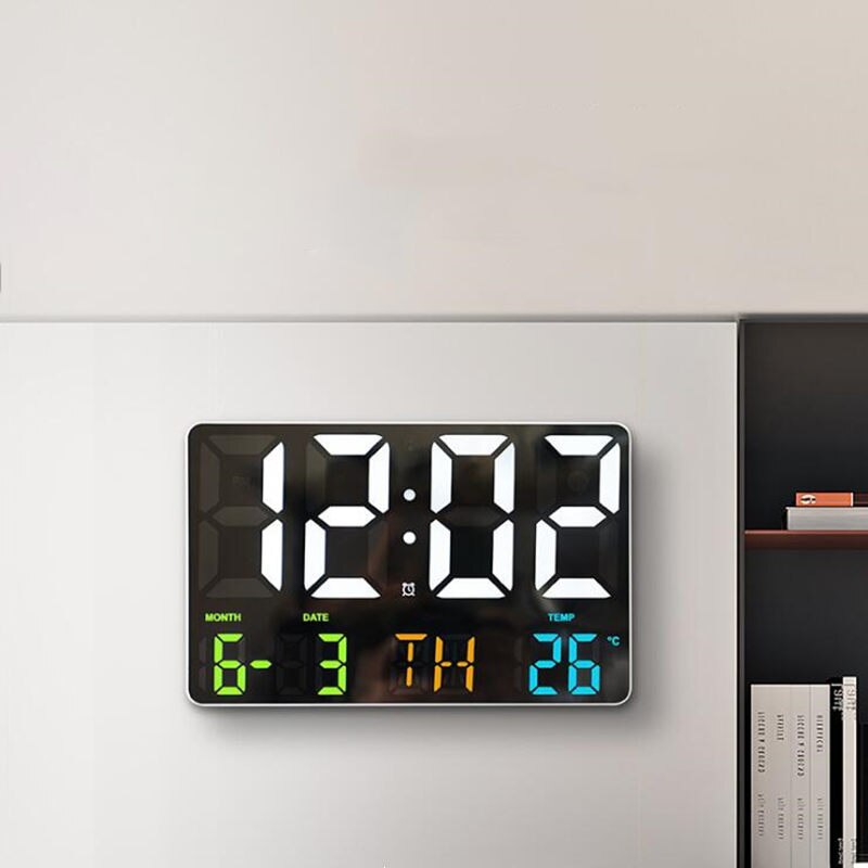 Remote Control Large Electronic Wall Clock Light Sensing Temp Date Power Off Memory Table Clock Wall-mounted Digital LED Clocks