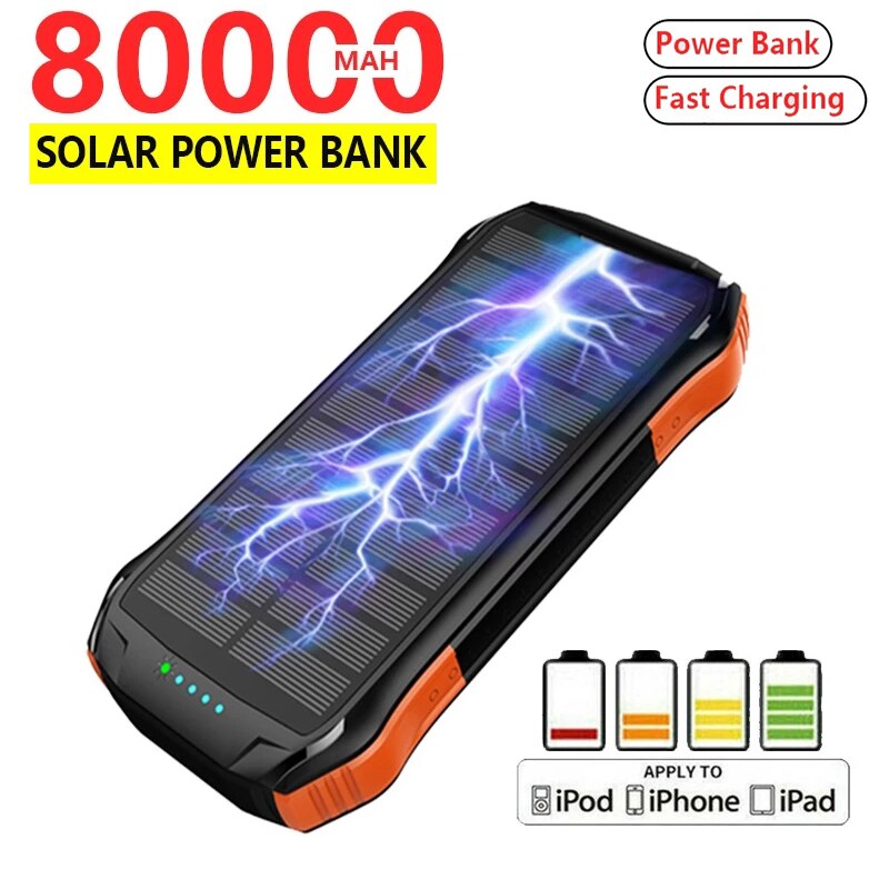 Waterdichte Powerbank Solar Power Bank 80000Mah Draagbare Externe Batterij Oplader Voor Iphone Xiaomi Mi Samsung Zonnelader