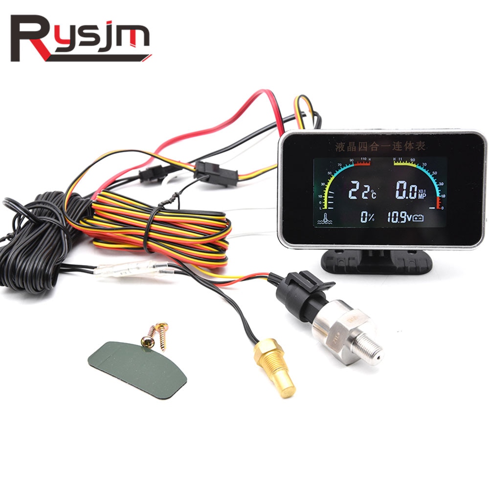 4In1 Digital Display Oil Pressure Gauge Water Temperature Stable Accessories Voltmeter Meter Car LCD Gauge + sensor temperature