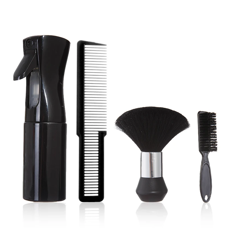 Herramientas profesionales de barbería, botella pulverizadora, peine, cerdas de nailon, cepillo para Barba, cepillo de Limpieza del cabello, accesorios de estilismo de salón, 4 Uds.: Negro