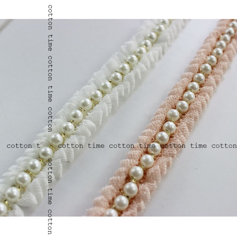 3 Yards 3 Cm Pearl Kralen Trim Kwastje Lint B & W Singels Gouden Lint Met Parel Kledingstuk Naaien Accessoire