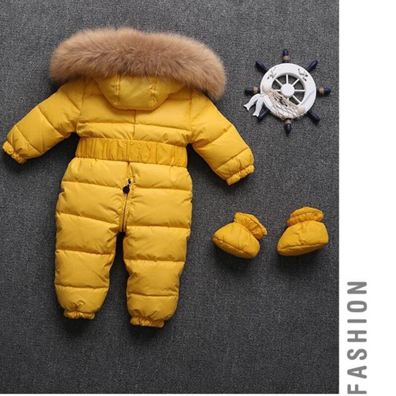 -30 russisk vintersnødress gutt babyjakke 90%  andedun utendørs spedbarnsklær jenter klatring for gutter barn jumpsuit: Gul / 4t