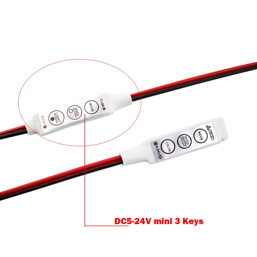 Mini Led Controller DC5V-24V 3 Sleutels Een Kleur en RGB Controller met 2Pin Connectors Dimmer voor 5V 12V 24V LED Strip Licht JQ