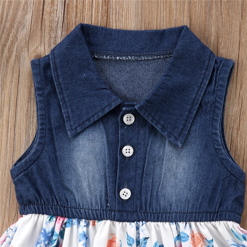 Gloednieuwe Peuter Baby Baby Girl Kids Peuter Zomer Denim Jeans Tutu Korte Mini Jurk Mouwloos Zonnejurk Outfits 1 -6 T