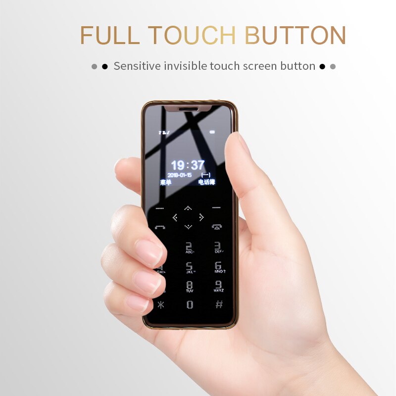 Ultra-Dunne Metalen Frame Lederen Back Cover Kleine Mobiele Telefoon Bluetooth Dialer Dual Sim-kaart Kinderen Telefoon Touch Key trillingen