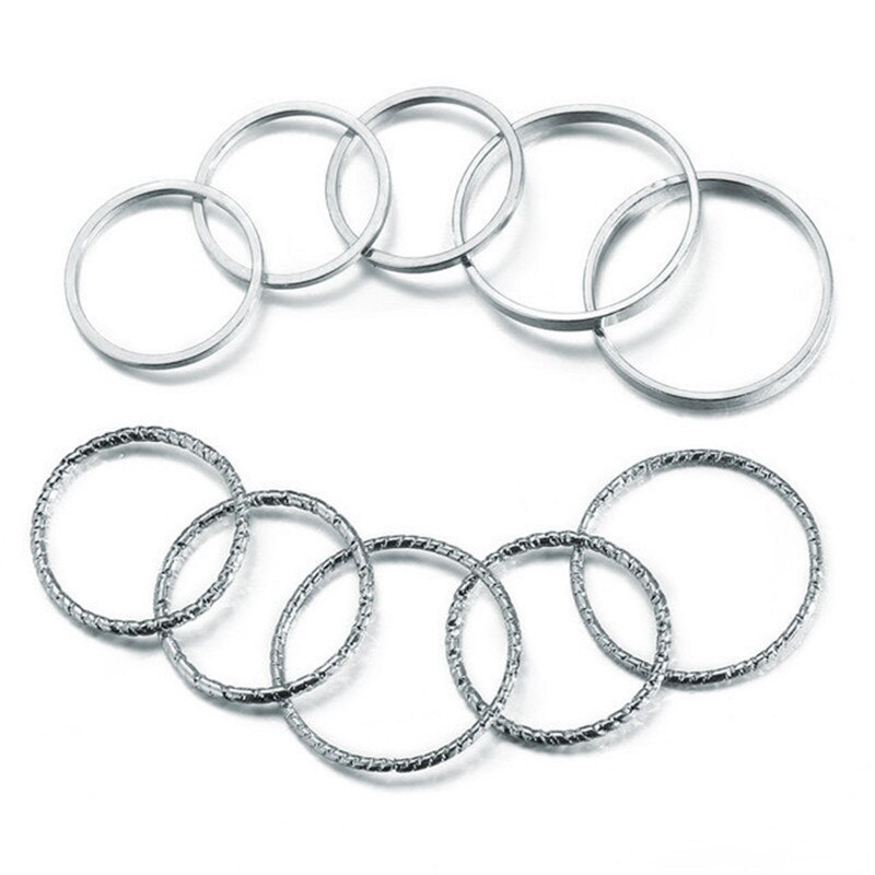 10Stck Knöchel Ring einstellen Frauen Schmuck Goldenen Feinen Finger Ringe Für Frauen Zubehör Weibliche Damen Party Ring Anzug Femme ringe: silber-