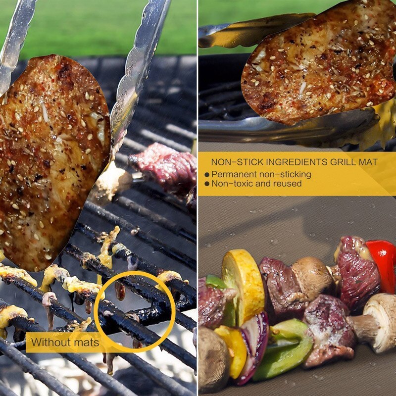 2pcs/5pcs/6pcs BBQ Grill Mat Copper Non-stick Barbecue Baking Liners Reusable Cooking Sheets PTFE Bakeware Sheet Easy Clean