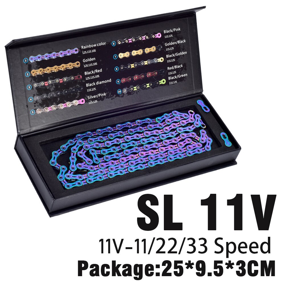 SUMC-cadenas de colores para bicicleta de montaña, accesorios para bici de 9V, 10V, 11V y 12V, cadena de arcoíris plegable con hebilla mágica