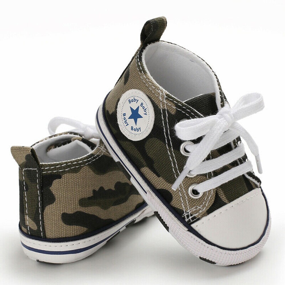 Sapatos de bebê 0-18m bebê recém-nascido infantil meninos meninas sola macia causal sapatos de renda acima: Verde do exército / 13-18M