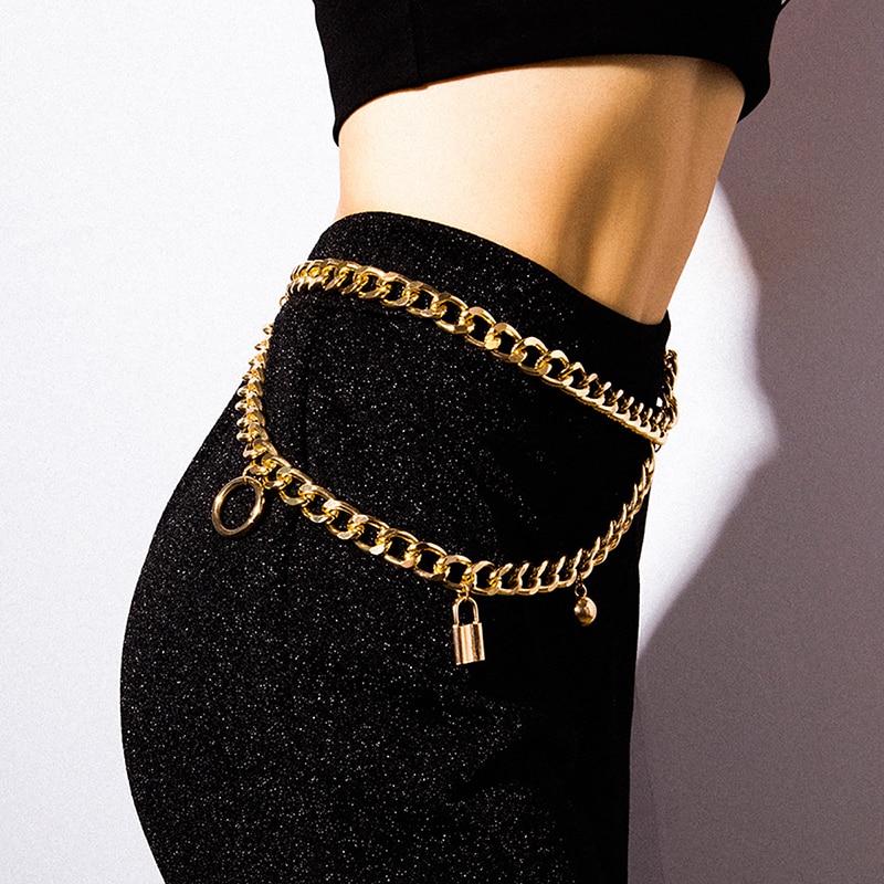 Vintage stor hel cirkel talje kæde kjoler dekoration hip hop stil forgyldt bælte kæde dame mænds linning jeans indretning