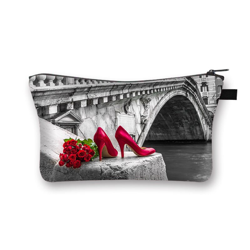 Czerwona i czarna seria kosmetyczka damskie szpilki wzór kosmetyczka o dużej pojemności torba na parasol Rose Make up Cases