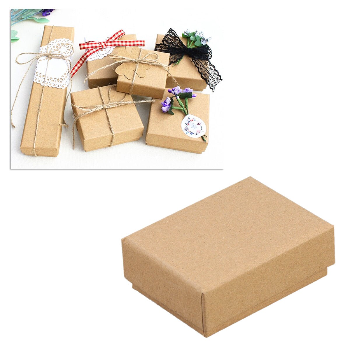 10PCS Wrap Storage Jewelry Boxes Kraft Paper Display Square Thick Cardboard Wedding Party For Decor
