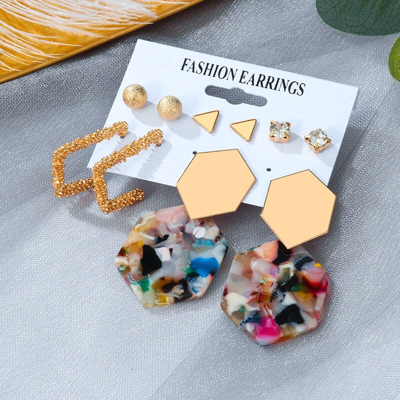 Statement Korean Acrylic Earrings Set Summer Geometric Pearl Tassel Acetate Earrings for Women Vintage Jewelry: Combination 298
