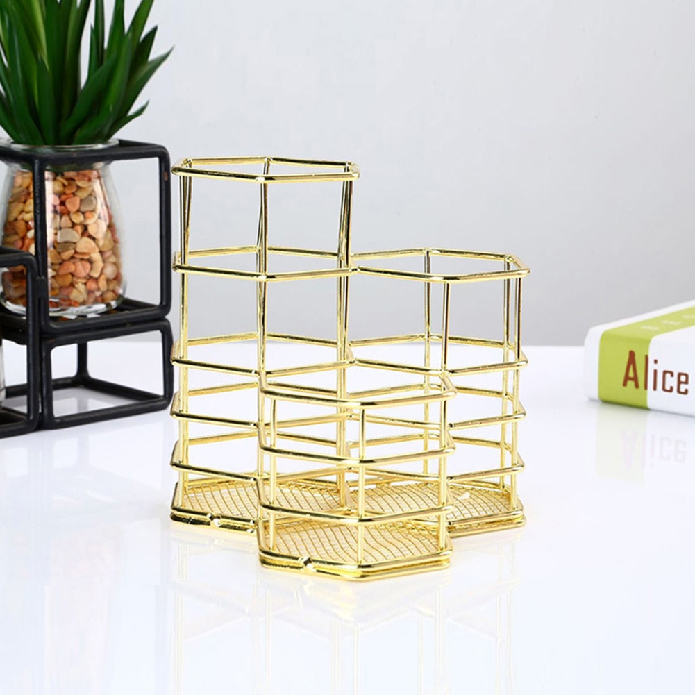 Lapicero Hexagonal duradero de escritorio, papelería, soporte hueco, jarrón de maquillaje, estantes para brochas, organizador de almacenamiento, contenedor de almacenamiento de artículos diversos para el hogar