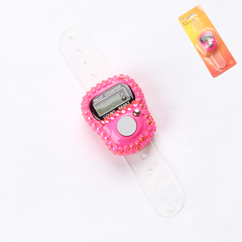 Fingertellerkompass islamsk tasbih-perle 5 digital led elektronisk håndholdt teller klikkerteller ring: Rosa