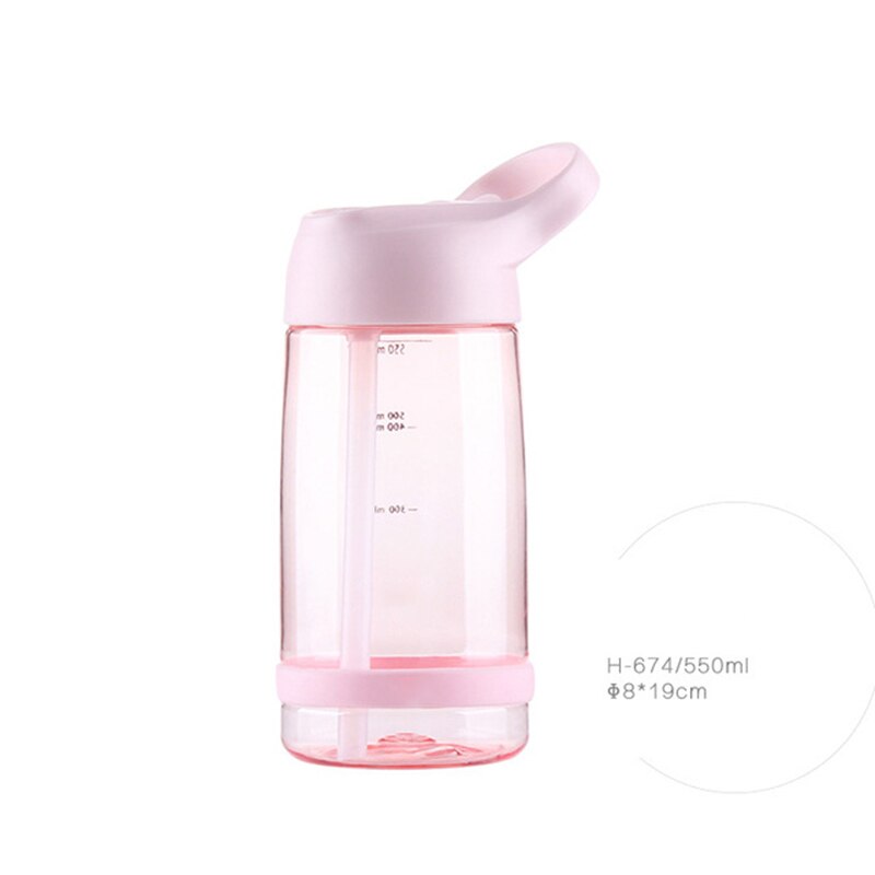 Outdoor mountainbike waterfles met rietje, fitnessflessen, milieuvriendelijk met deksel, lekvrij, draagbaar fietsaccessoire: Roze 550ml