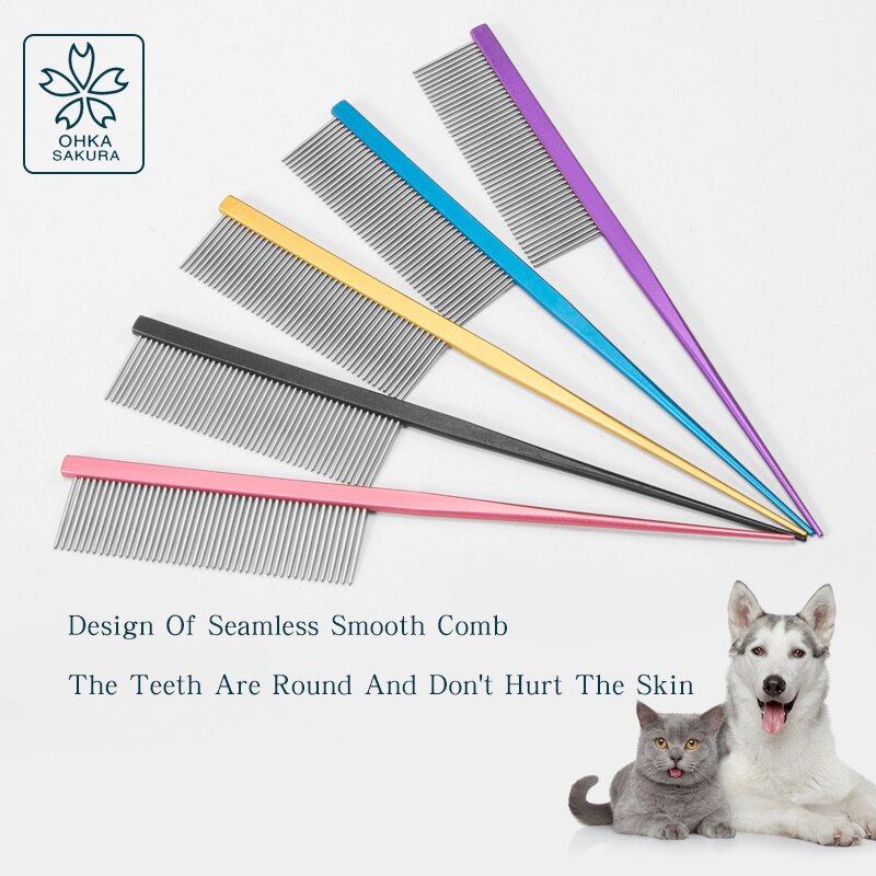 Peine de belleza para perros, peine de aluminio con forma de perro, gato de peluche, esteticista, recoger pelo largo, punta de Mascota, peine de cola para perro, púrpura