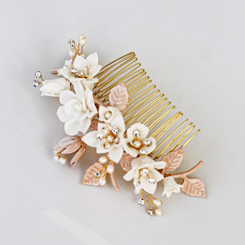 Handmade Bride Headpiece biżuteria ceramiczna kwiatowa do włosów grzebień zestaw klipów wsuwka ślubne ślubne akcesoria do włosów: AC19-1 Comb