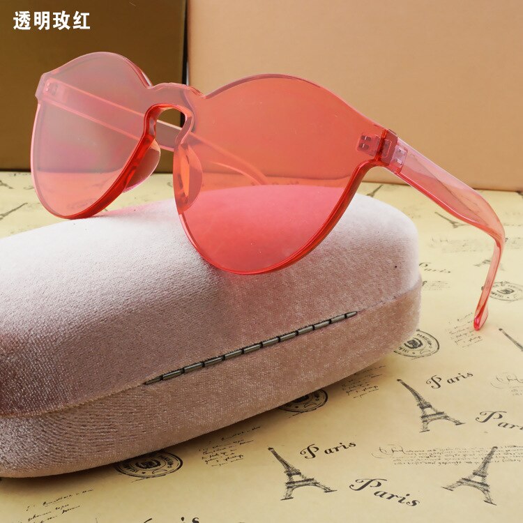 Kvinder uden stel runde solbriller cat eye gennemsigtige briller briller simpelt slik ren farve pop: Rose