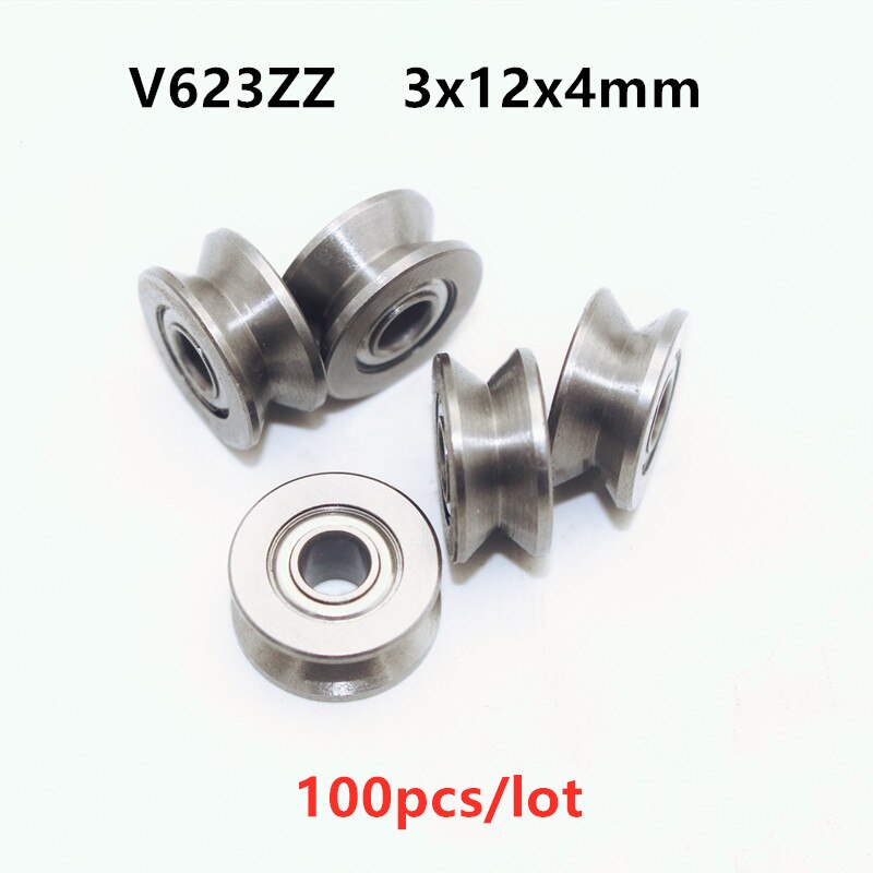 100 stks/partij V623ZZ V groef katrol roller wiel lager 3x12x4mm track gids rollagers V623 623VV 3mm * 12mm * 4mm